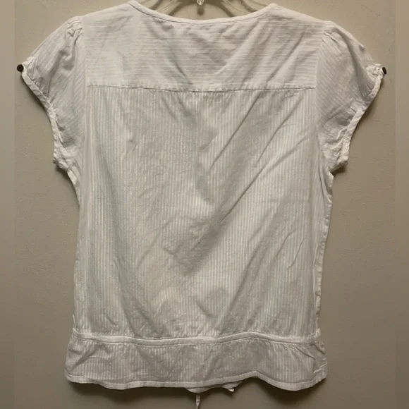 White Pintuck Button-Front Blouse with Drawstring Waist - Picture 6 of 7